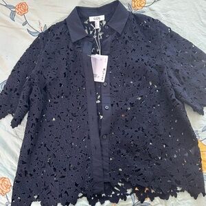 COS Women's Navy Floral Lace Blouse
